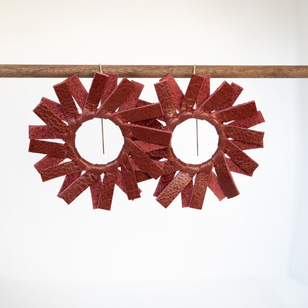 The Windmill in Cardinal | Leather Earrings | Red Earrings | Statement Earrings | Gold Filled | Materiality