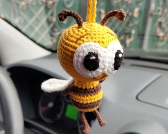 Crochet bee car mirror decor