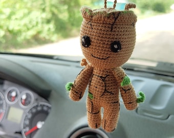 Crochet Groot car keychain Groot cute  car accessories