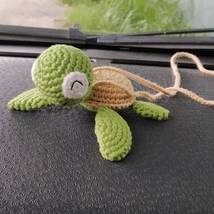 Crochet sea turtle car mirror hanger