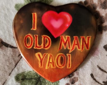 I love Old Man Yaoi Heart Button Badge Pin LGBT MLM