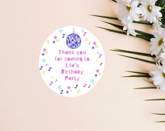 Personalized Disco Party Stickers: Custom Music Birthday Stickers