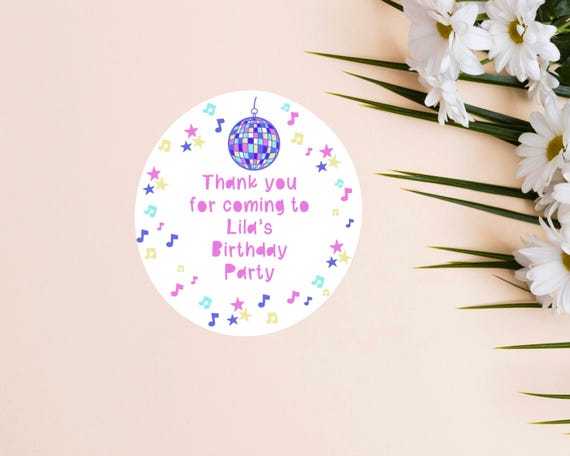 Personalized Disco Party Stickers: Custom Music Birthday Stickers