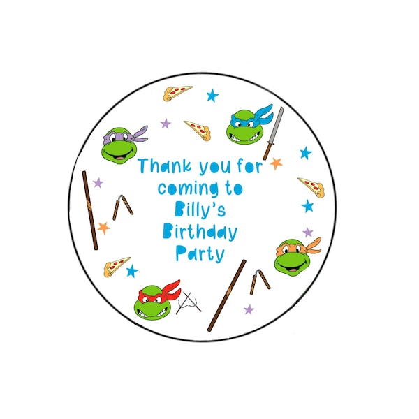 Childrens party stickers, personalised stickers, ninja warrior turtle theme sticker, party mutant ninja turtle bag stickers, party stickers