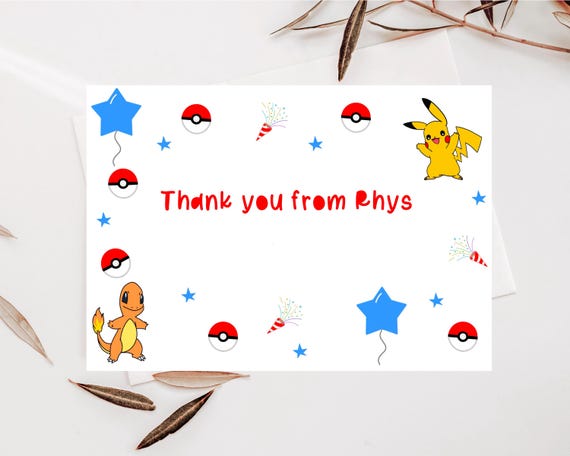 Personalized Pokmon Thank You Cards, Children's Party Notes - Etsy
