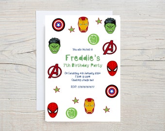 Personalised kids Avenger/marvel party invitations, superhero, boys party invitations, children's invites, party invitations, superhero