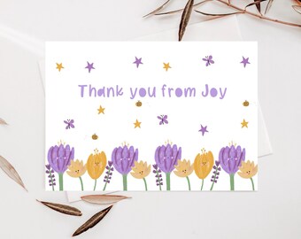 Personalized Kids Flower Thank You Cards: Hand-Illustrated Spring Notes