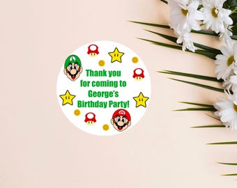 Personalised Super Mario Party Stickers, Birthday Favor Stickers