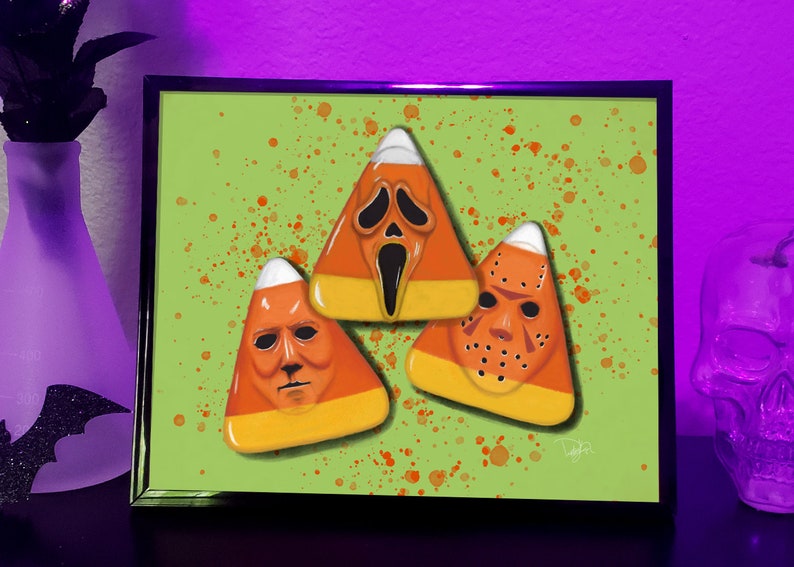 Candy Corn Horror Slashers Halloween Art Print, Michael Myers Jason