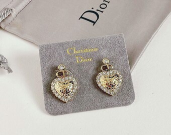 Dior Rhinestone Heart Mini Logo Earrings main image 0