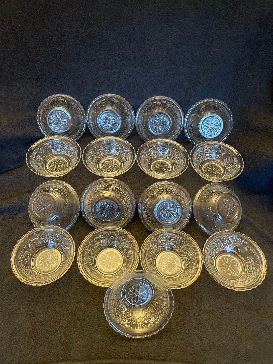 Vintage Etched Glass Dessert Bowls Etsy