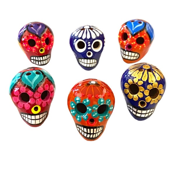 Mini Miniature Ceramic Calavera Skull Day of the Dead Dia de Los Muertos Mexican Decorations Folklore Home Decor Sugar Skulls Halloween