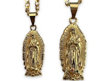 Classic Our Lady of Guadalupe Virgin Mary 14K Gold Plated Pendant Charm Necklace Virgen Guadalupe Dije Collar Oro Laminado Catholic Gift