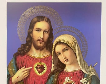 Sacred Heart of Jesus Immaculate Heart of Mary Virgin 12" x 16" Unframed Wall Art Print Poster Picture Catholic Religious Sagrado Corazon