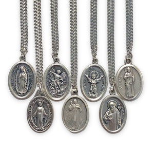 Saints Medal Necklace Virgin Guadalupe St. Michael St Jude Benedict Divine Mercy Child Jesus Our Lady of Miraculous Medal Chain