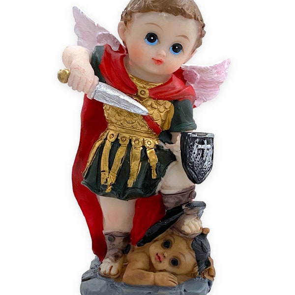 New St Michael Archangel Mini Figurine Statue 3.25" Religious Gift Catholic Home Decor Keepsake San Miguel Arcangel Mini Figura Estatua