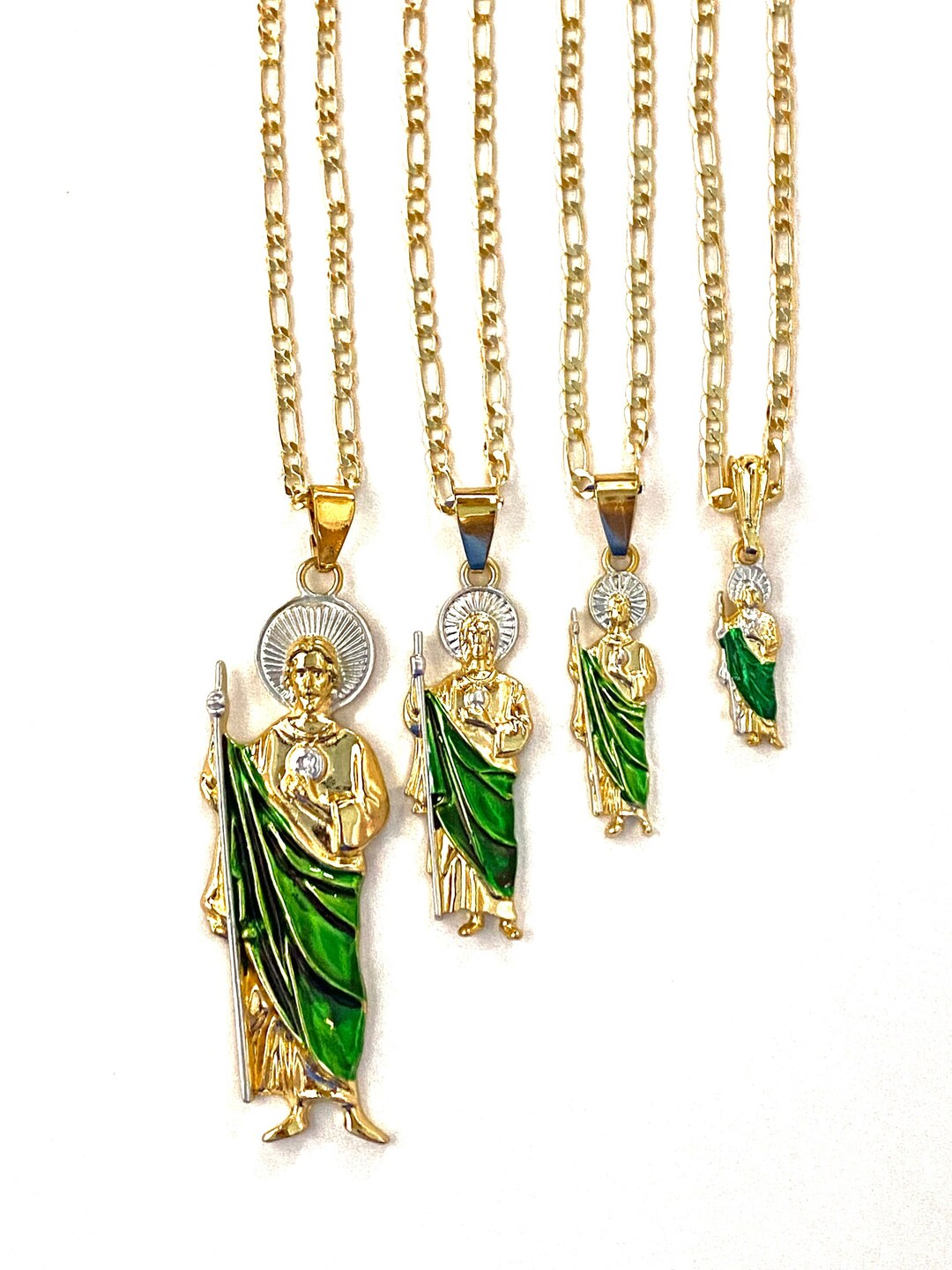 Gold Plated Saint Jude Pendant Green Necklace Pendant Charm - Etsy