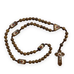 Our Lady of Mount Carmel Virgin Brown Wood Beads Rosary Cross Necklace Prayer Catholic Religious Gift Keepsake Rosario Virgen del Carmen