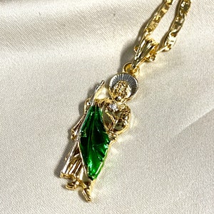 Gold Plated Saint Jude Pendant Green Necklace Pendant Charm Chain San ...