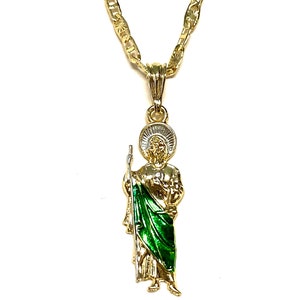 Gold Plated Saint Jude Pendant Green Necklace Pendant Charm Chain San ...