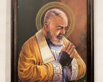 Padre Pio Saint Pius de Pietrelcina Photo Bronze Brun Cadre Wall Art Home Décor Imagen Cuadro Art Religieux Catholique Cadeau Chrétien