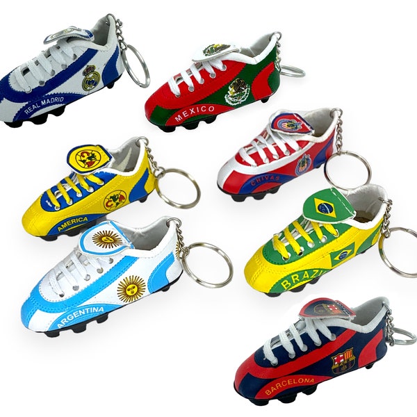 Mini Soccer Team Shoe Cleat Boot Keychain Club America Argentina Brazil Barcelona Real Madrid Mexico Futbol Sports Accessory Collectible