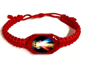 Divine Mercy Jesus Red Braided Corded Adjustable Men's Women's Teens Bracelet Religious Gift Pulsera de la Divina Misericordia de Jesus