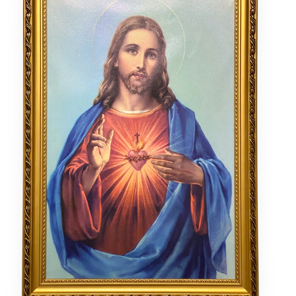 Sacred Heart of Jesus Picture Frame Wall Art Room Home Décor Sagrado Corazon de Jesus Imagen Cuadro Catholic Religious Gift Christian Christ