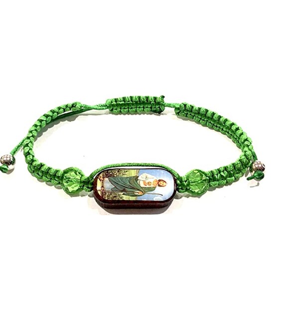 St Jude of Thaddeus Green Corded Adjustable Bracelet Religious