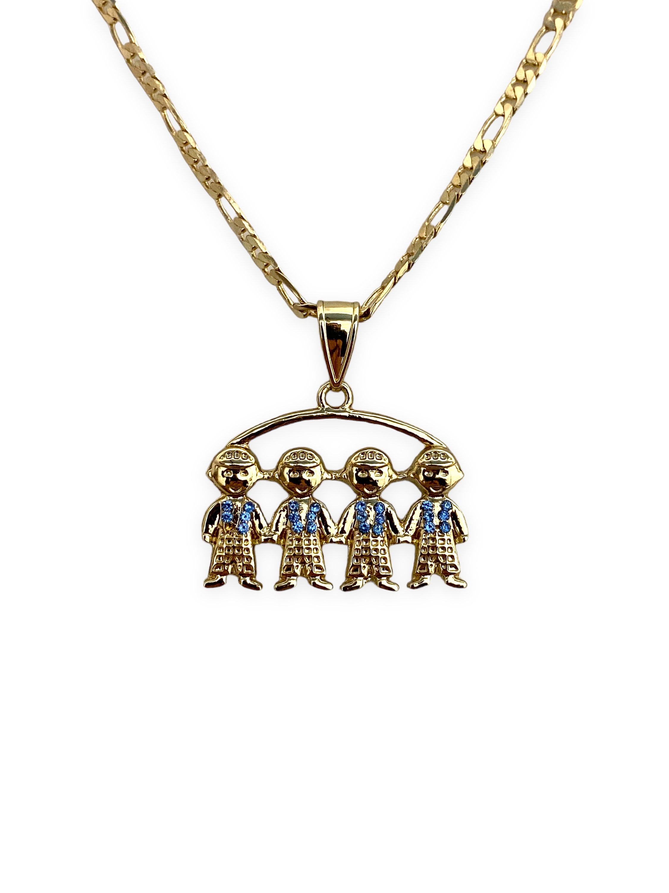 18K Gold Plated Kids Charms Family Necklace w Chain Boys n Girls Oro  Laminado