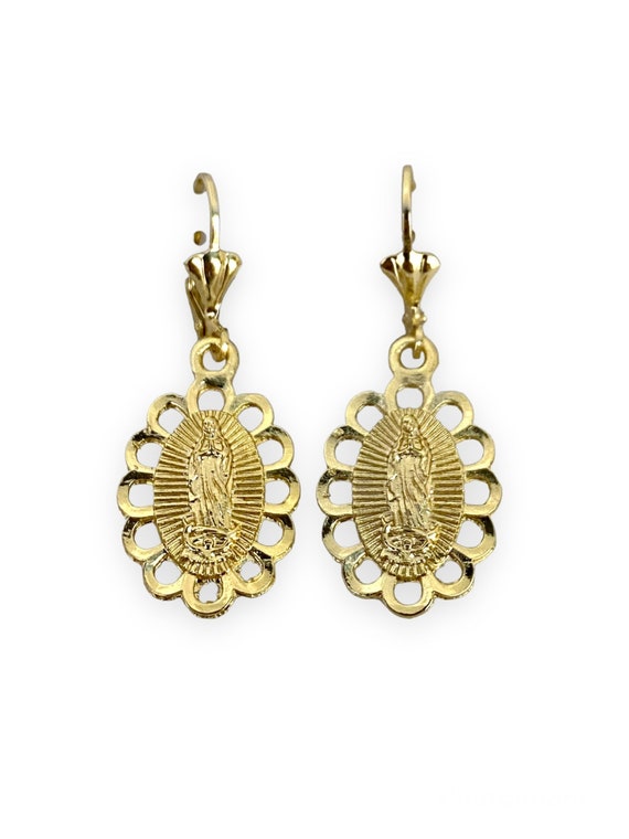 Our Lady of Guadalupe Virgin Mary Gold Plated Earrings Aretes Oro