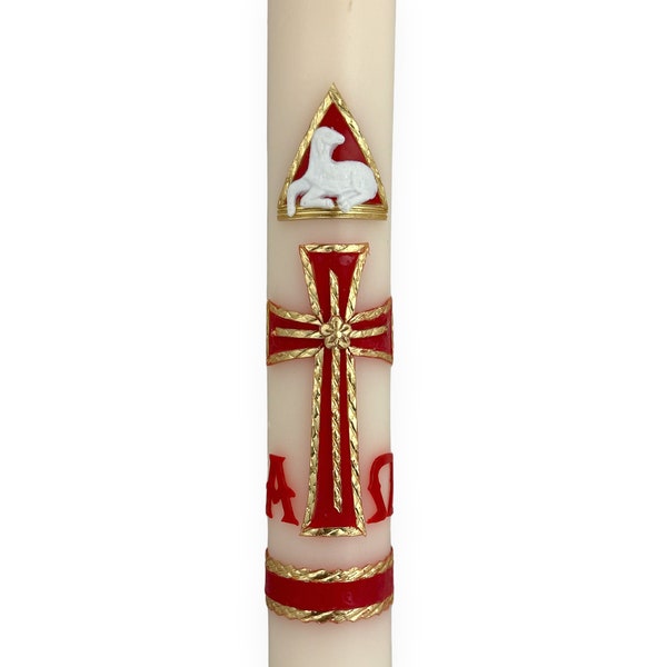 Cirio Paschal Candle Easter Lent Vela Cirio Pascual with Cross Lamb Alpha Omega Holy Week Semana Santa 12" x 2" Catholic Religious Gift