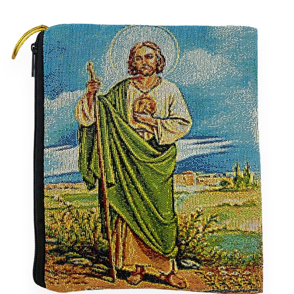 St Jude Thaddeus Rosary Pouch Tapestry Cloth Woven Bag Zippered Pouch Coins Purse Two-Sided  San Judas Tadeo Bolsa Rosario