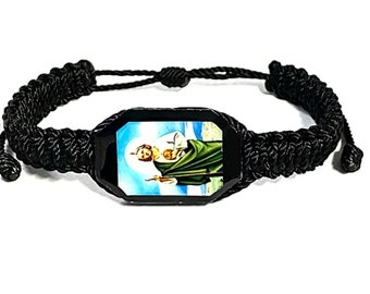 St. Jude von Thaddeus Schwarz Geflochten geflochtenEs Verstellbares Armband Unisex Damen Herren Teenager Religiöses Geschenk San Judas Tadeo Pulsera Katholisches Geschenk