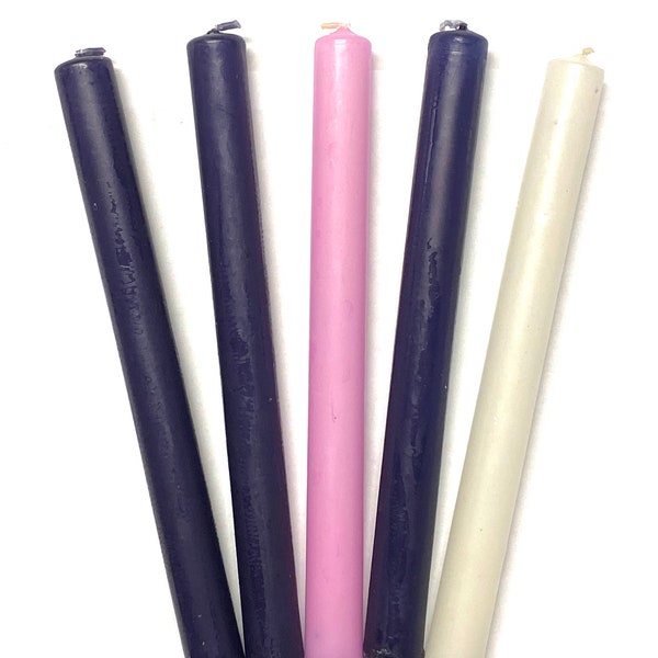 Five Taper Advent Candles Purple Violet Pink White Holidays Church Celebration Home Decor Velas de Adviento Christianity Catholic Christmas