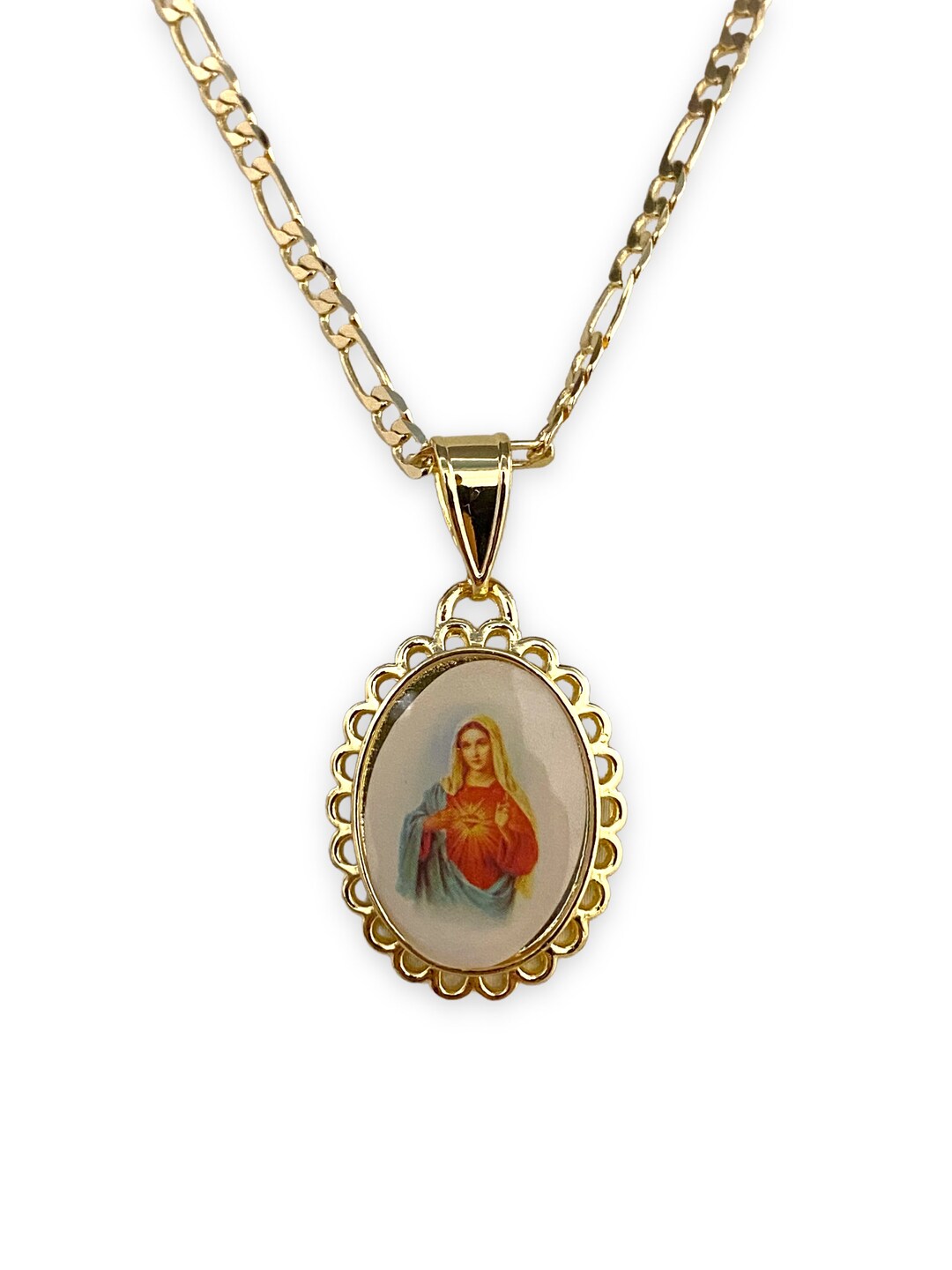 Immaculate Heart of Mary Virgin Gold Plated Pendant Charm Necklace ...