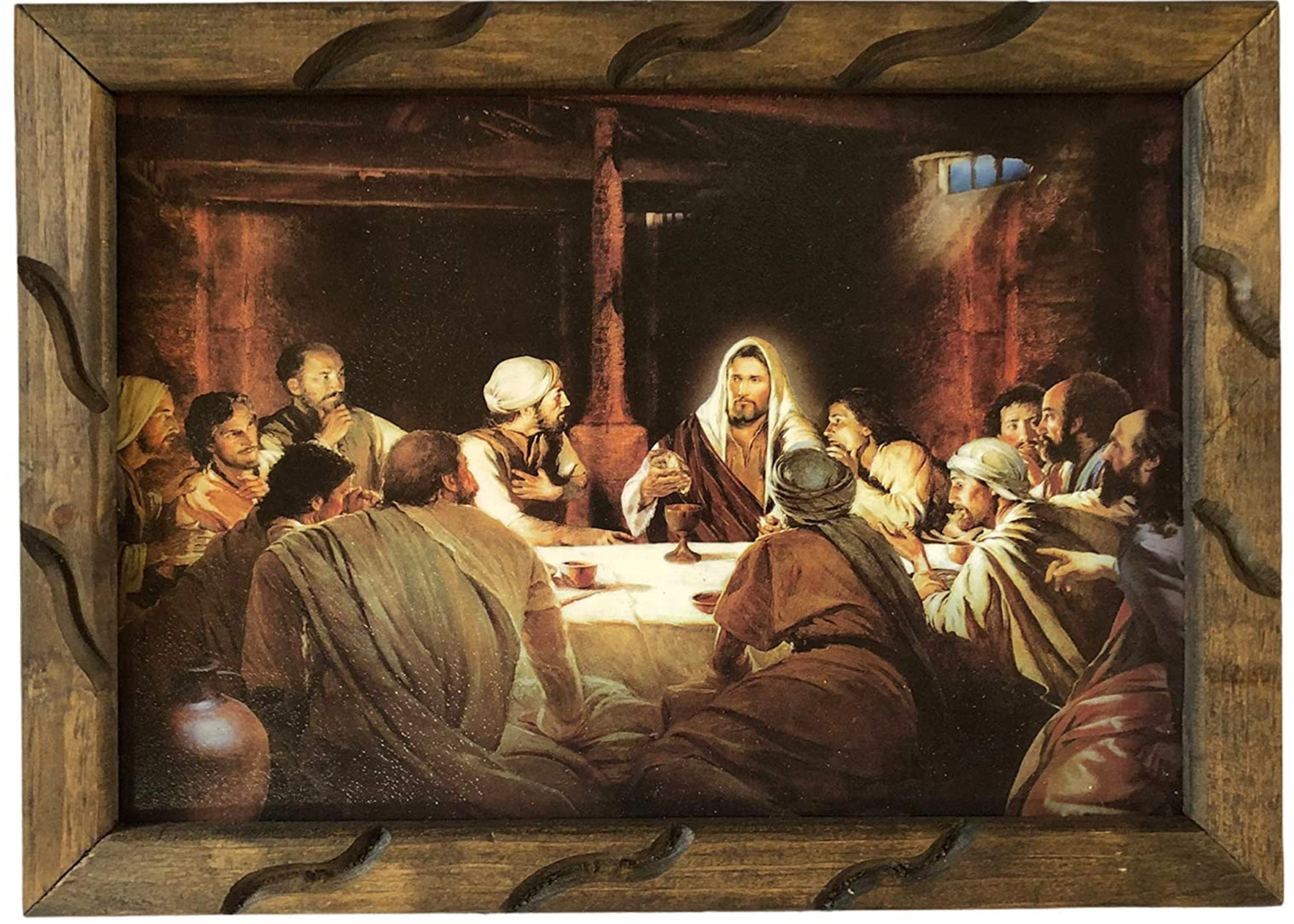 New the Last Supper Jesus Apostles Wooden Rustic Picture Frame Etsy