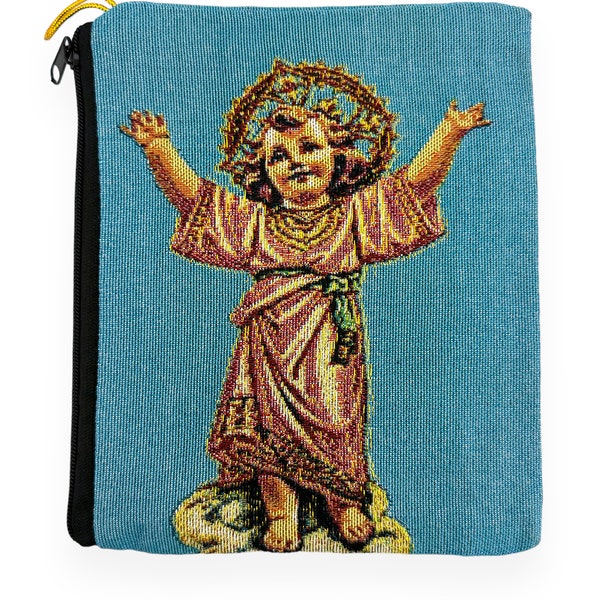 Holy Divine Child Jesus Rosary Pouch Tapestry Cloth Woven Bag Zippered Pouch Coins Purse Two-Sided Divino Nino Bolsa Rosario Gift