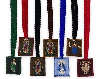 St. Jude Our Lady of Guadalupe Virgin Mary Holy Infant of Atocha Virgen Lagos Most Precious Blood Jesus Green Brown Scapular Necklace Woven