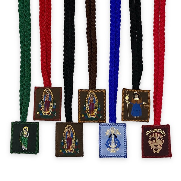St. Jude Our Lady of Guadalupe Virgin Mary Holy Infant of Atocha Virgen Lagos Most Precious Blood Jesus Green Brown Scapular Necklace Woven