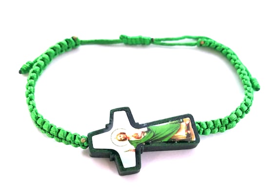 St Jude Green Multi-Colored Adjustable Bracelet San Judas Pulsera
