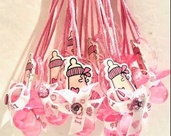 Pink Baby Bottles Baby Shower Pacifiers Necklaces Party Favors Gifts Decorations Girls