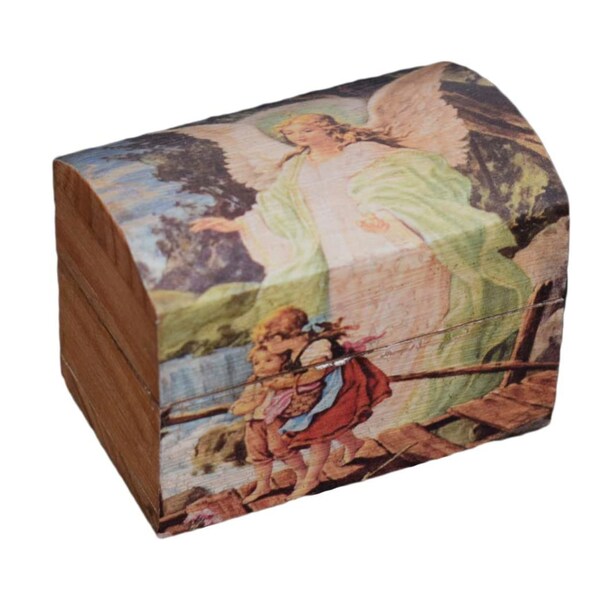 Guardian Angel Wooden Mini Box Keepsake Chest Trinket Religious Gift Rosary Jewelry