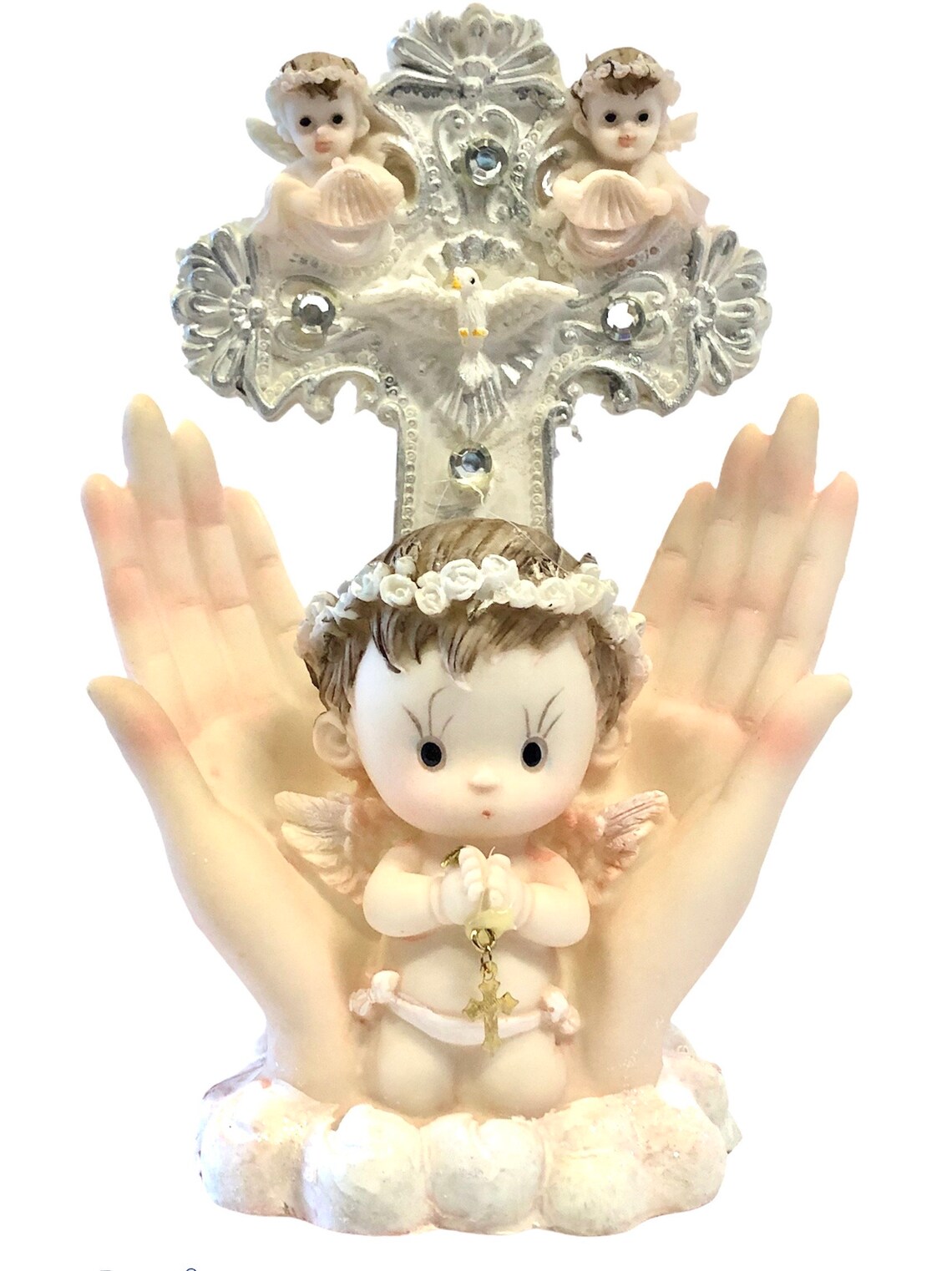 New White Praying Cherub Angel Figurine Statue with Blue Cross Etsy