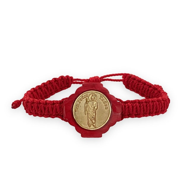 St Jude of Thaddeus Red Gold Corded Braided Adjustable Bracelet Religious Gift Unisex Women's Men's San Judas Tadeo Pulsera Catholic Gift