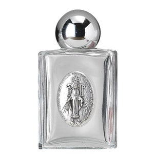 Our Lady of Grace Virgin Miraculous Medal Glass Bottle for Holy Water -Holy Water NOT Included Catholic Botella Para Agua Bendita