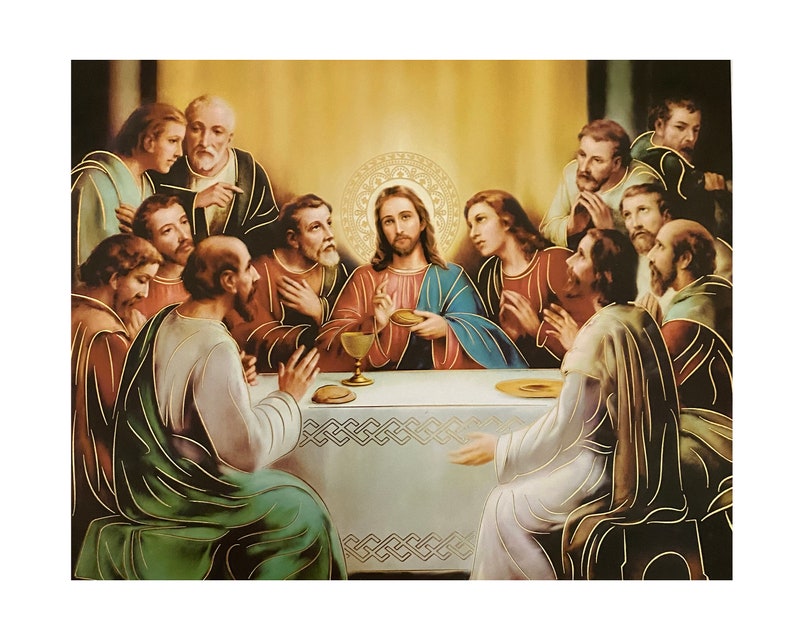 Das letzte Abendmahl Jesus Apostel 20 x 20 cm Wand Kunstdruck Poster ungerahmt katholisch christliche Wandkunst Wohnkultur Religiöse Kunst La Ultima Cena Bild 1