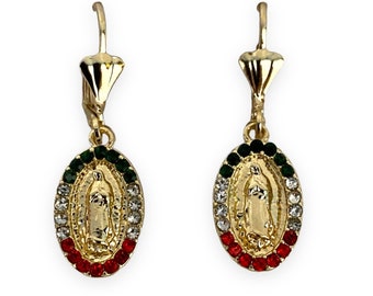 Our Lady of Guadalupe Virgin Mary Gold Plated Earrings Aretes Oro Laminado Catholic Jewelry Religious Christmas Birthday Mother's Day Gift