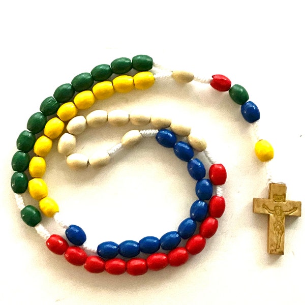 World Missionary Wooden Rosary Multi-Color for Adults, Children, and Kids Rosary Necklace Prayer Beads Five Different Colors Catholic