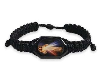 Divine Mercy Jesus Black Braided Corded Adjustable Men's Women's Teens Bracelet Religious Gift Pulsera de la Divina Misericordia de Jesus